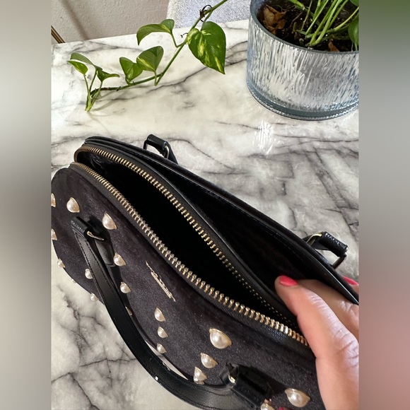 Kate spade LEATHER bowling bag tote with real pearls and crushed velvet - Picture 9 of 11